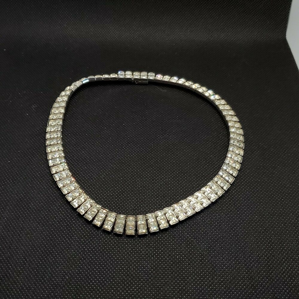 Rhinestone collar choker necklace 2 Row tennis rhinestone 1950's